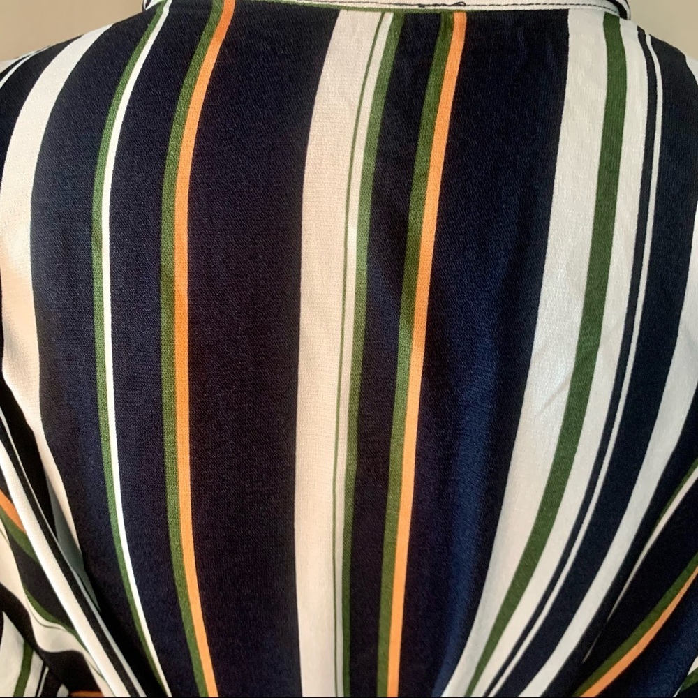 NWT STELAN Striped Faux Wrap Front Midi Dress Blue Short Sleeves Career Work MED - Picture 8 of 16